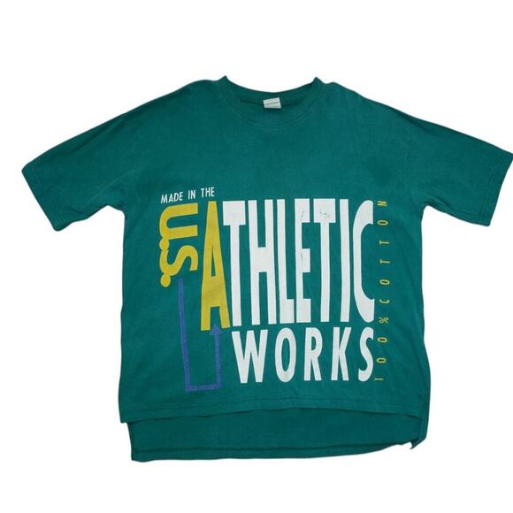 Vintage 90s Athletic Works USA Graphic Tee – Made in USA – One Size – Teal - Picture 1 of 4